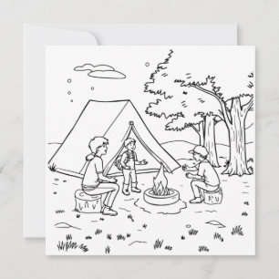 Carte Feu de camp et tente Page Couleur