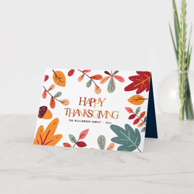 Carte feuillage coloré Thanksgiving salut (Devant)