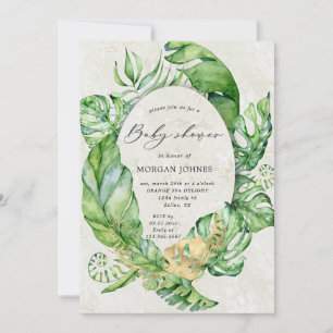 Carte feuillage d'or tropical baby shower élégant