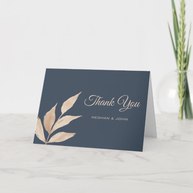 Carte Feuillage minimal en or plié merci (Devant)