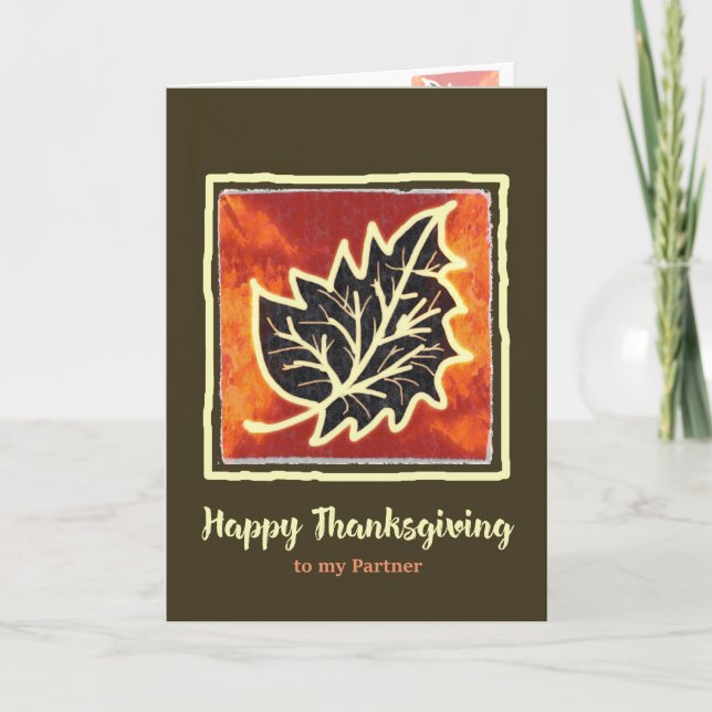 Carte feuille d'automne Thanksgiving pour partenai (Devant)
