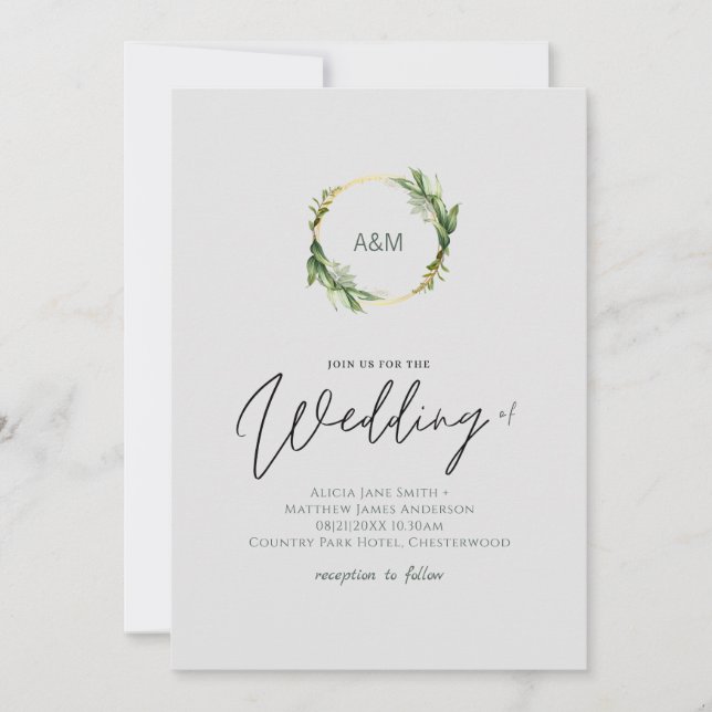 Carte Feuille de verdure simple écriture Mariage de styl (Devant)