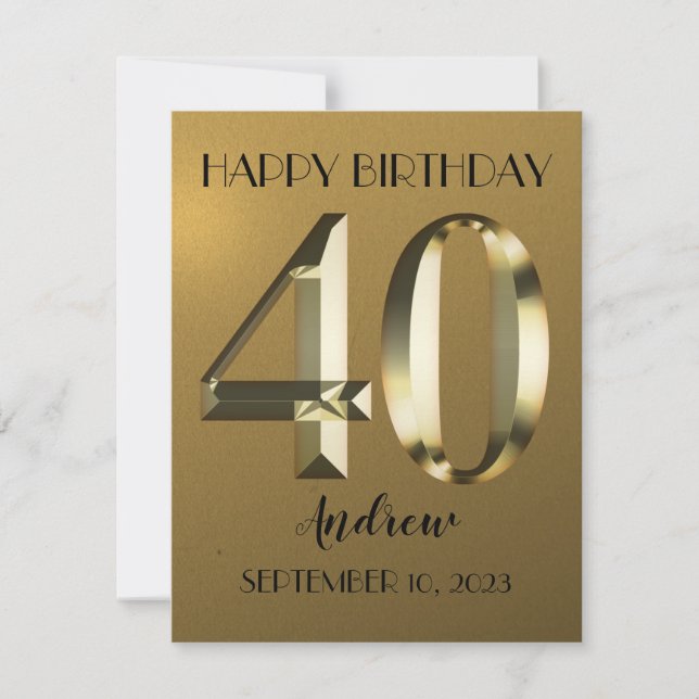 Carte Feuille d'or métallique 40e anniversaire (Devant)
