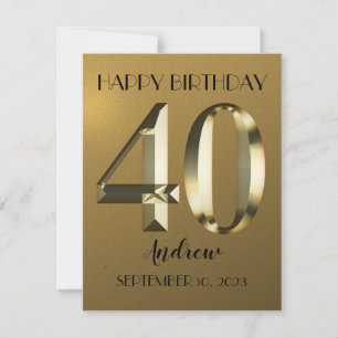 Carte Feuille d'or métallique 40e anniversaire