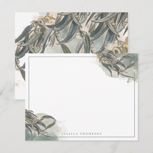 Carte Feuille éco-aquarelle Eucalyptus verte (Devant / Derrière)
