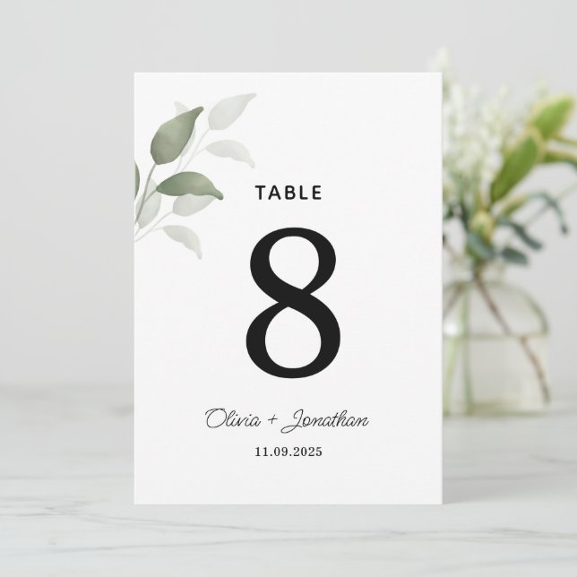 Carte Feuille Mariage  Aquarelle verte (Debout devant)