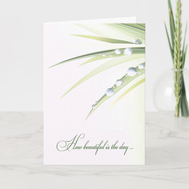 Carte Feuille mariage avec gouttelettes d'eau (Devant)