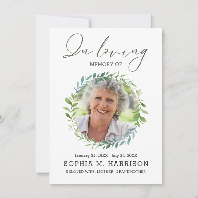 Carte Feuille Wreath Photo personnalisée Sympathie funér (Devant)