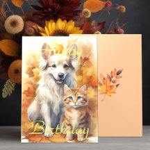 Feuilles d'automne Chien Collie Blanc & Chaton Tab