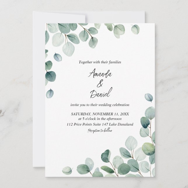 Carte Feuilles d'eucalyptus peintes à l'aquarelle (Devant)