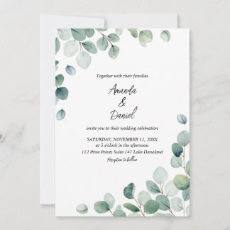 Carte Feuilles d'eucalyptus peintes à l'aquarelle