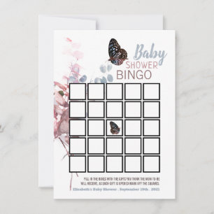 Carte Feuilles papillons, Élégant Baby shower Bingo