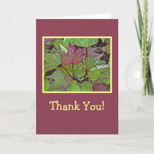 CARTE FEUILLES PLUM ET VERT /MERCI/CUSTOMIZB