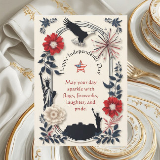Carte Feux d'artifice Floral Patriotique Américain Vinta