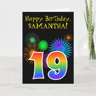 Carte Feux d'artifice + Motif Arc-en-ciel "19" Anniversa
