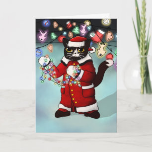 Carte Feux de Noël Cute Tuxedo Chat