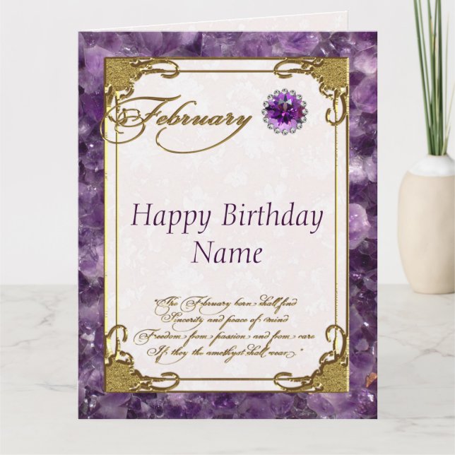 Carte Février Amethyst Birthstone Birthday 8.5x11 (Devant)