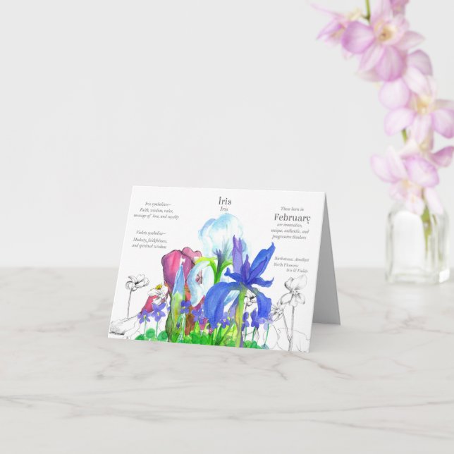 Carte Février Anniversaire Iris Mois de naissance Violet (Orchidée)