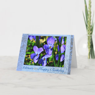 Carte Février Belle Violette Bleue Anniversaire