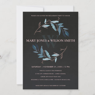 CARTE FIANÇAILLES BLACK BLEU ROSE OR FAUNA WREATH