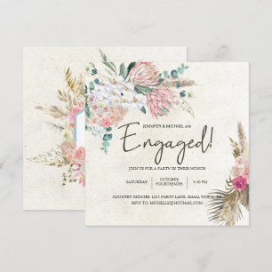 Carte Fiançailles Élégantes Florales Bohème Pastel