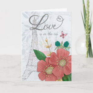 Carte Fiançailles Félicitations Floral Tour Eiffel