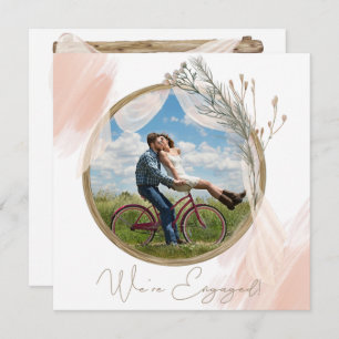 Carte Fiançailles floral moderne Boho rose élégant