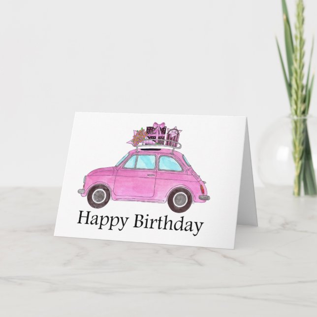 Carte Fiat 500 rose Retro (Devant)