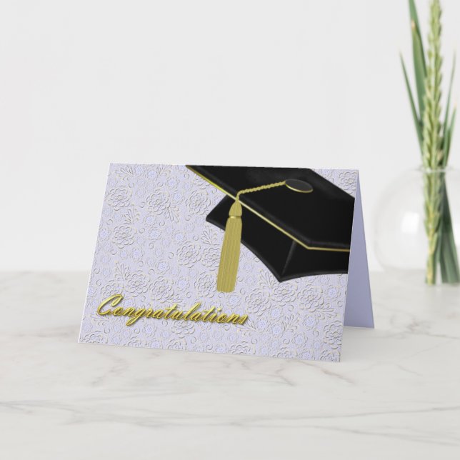 Carte Fiche de diplôme de Lavender Damask & Mortarboard (Devant)