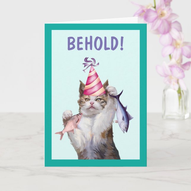 Carte Fier Chat Excité Anniversaire (Orchidée)