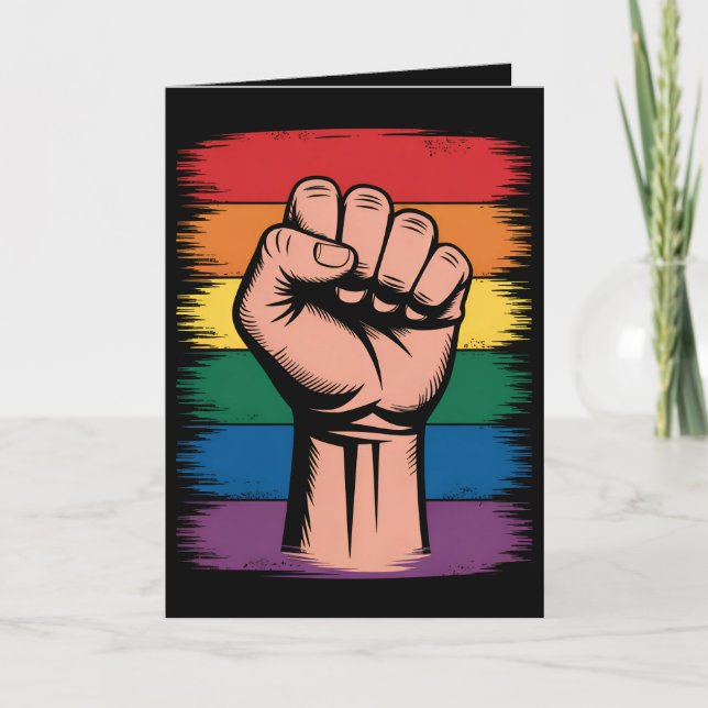 Carte Fierté de poing élevée Rainbow LGBTQ Droits de sup (Devant)