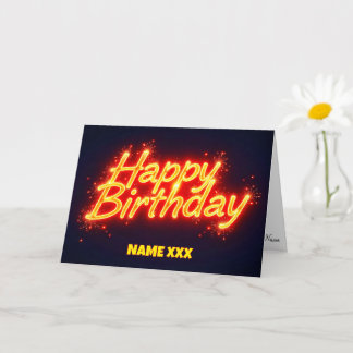 Carte Fiery Neon Happy Birthday Glowing Text Design