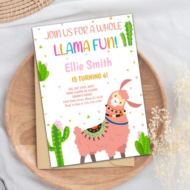 Carte Fiesta Fiesta pour Filles ou Enfants (Pink Llama Birthday Invitations)