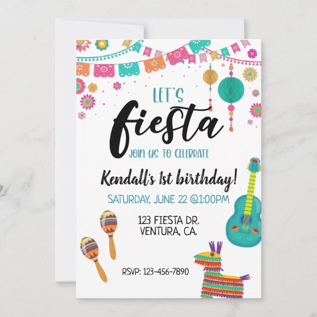 CARTE FIESTA, PREMIER ANNIVERSAIRE, LAISSE FIESTA (Devant)
