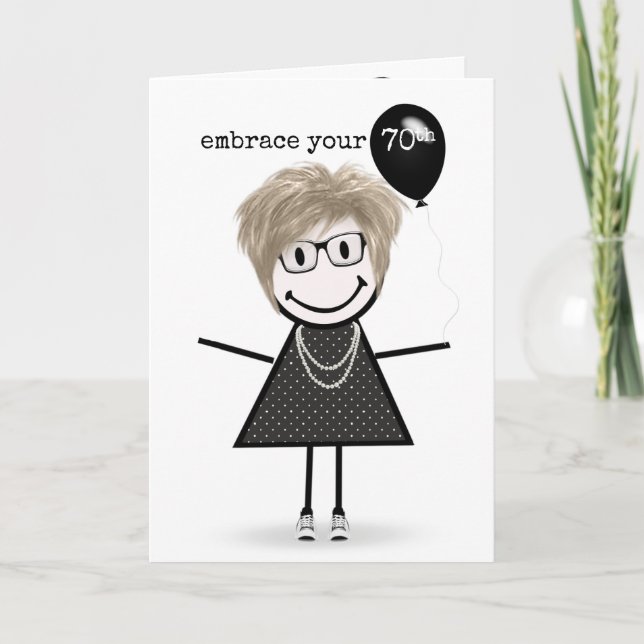 Carte Figure 70e Anniversaire fille avec ballon (Devant)