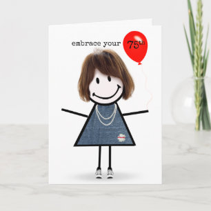 Carte Figure 75e Anniversaire fille avec ballon rouge