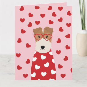 Carte Fil Fox Terrier Lunettes de coeur de chien rose ro