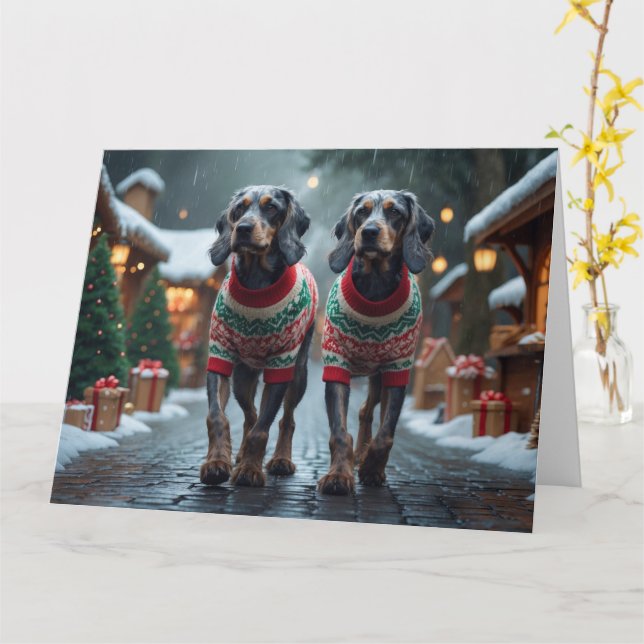 Carte Fil Haired Pointeur Griffon Chiens de Noël Neige (Fleur jaune)