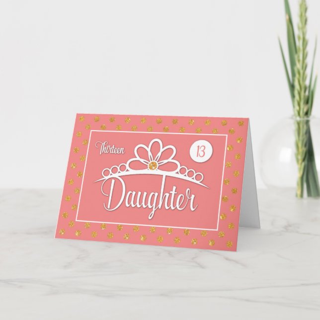 Carte Fille 13e anniversaire avec des points d'or et de  (Devant)
