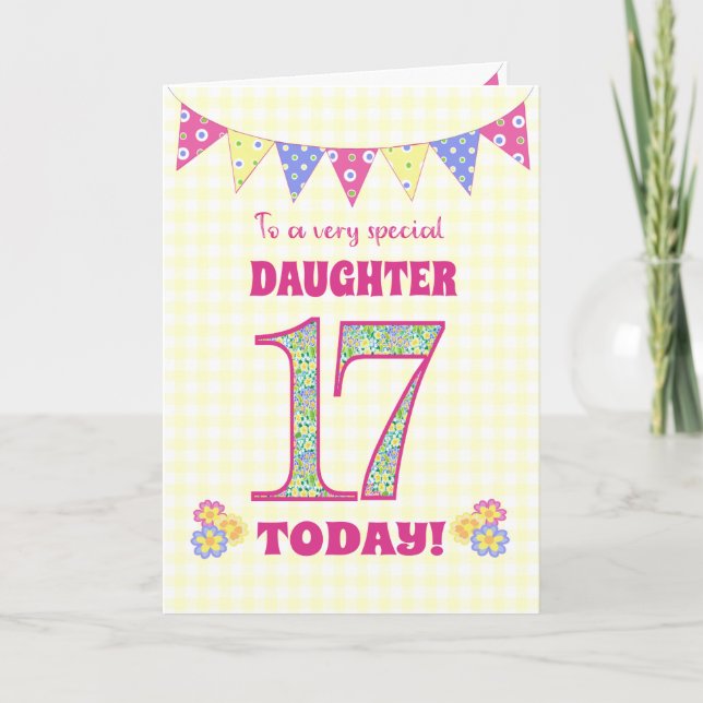Carte Fille 17e anniversaire Primrose and Bunting Card (Devant)