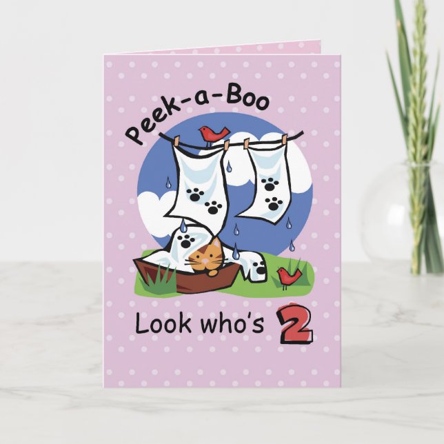 Carte Fille 2e anniversaire, Peek-a-Boo Kitten (Devant)
