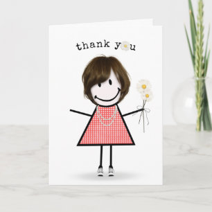 Carte Fille à bâtons Merci avec des marguerites