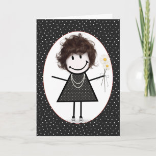 Carte Fille à dessin animé simplifié pour l'anniversaire