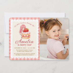 Carte Fille à l'aquarelle douce fraise 1er anniversaire 
