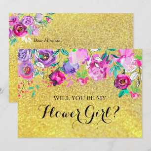 Carte fille à Parties scintillant dorée Mint Fleur