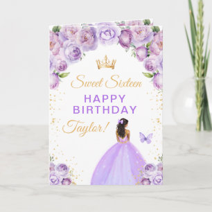 Carte Fille à peau sombre pourpre Joyeux seizième annive