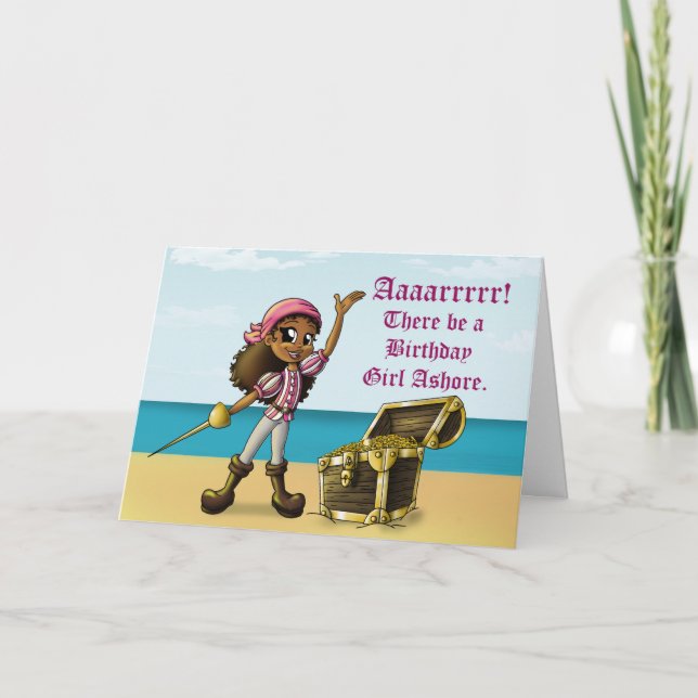 Carte Fille afro-américaine Pirate Anniversaire (Devant)