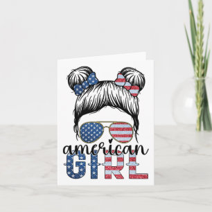 Carte Fille américaine 4 juillet Messy Bun Drapeau améri