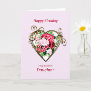 Carte Fille Anniversaire Antique Peint Rose