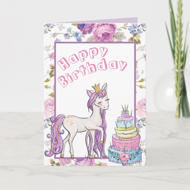Carte Fille Anniversaire Cadeau Or Unicorne Personnalise (Devant)